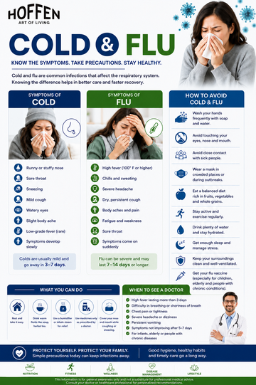 Cold vs flu symptoms and prevention infographic - Hoffen