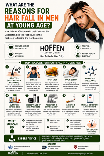 Reasons for hair fall in young men infographic