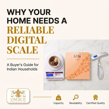 Featured image for digital weighing scale buyer's guide showing kitchen, body, and luggage scales - Omace