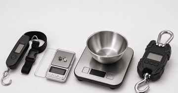 Portable weighing scales including luggage, jewelry, kitchen, and hanging models grouped together.