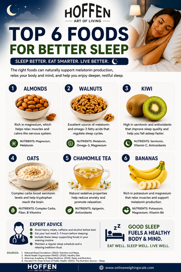 Top 6 foods for better sleep infographic - Hoffen
