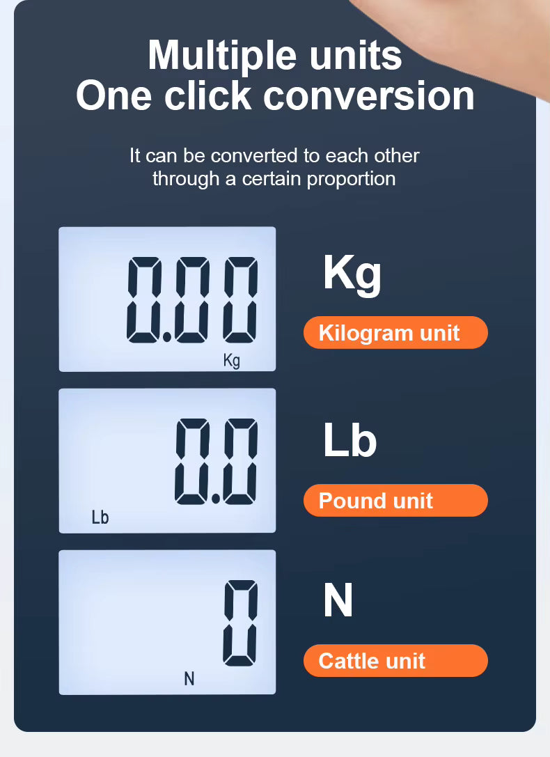 Measurement conversion device showing kilograms, pounds, and cattle units on a dark background.