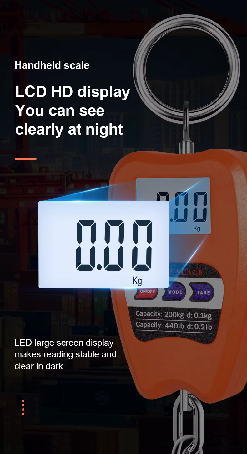 High accuracy 50g digital readout on green LED display for nights and dark warehouses / dark interiors.