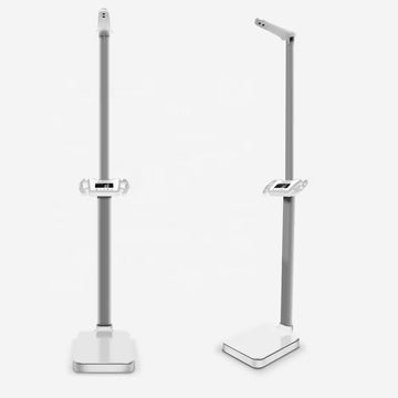 Two electronic body weight and height analyzer standing on a white background