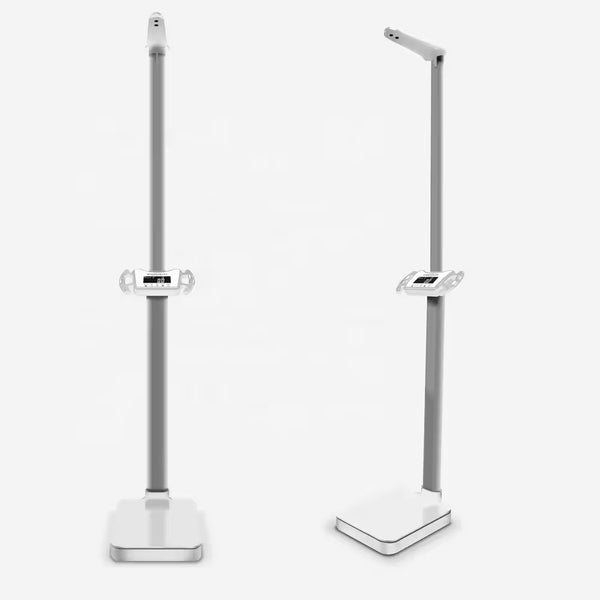 Two electronic body weight and height analyzer standing on a white background