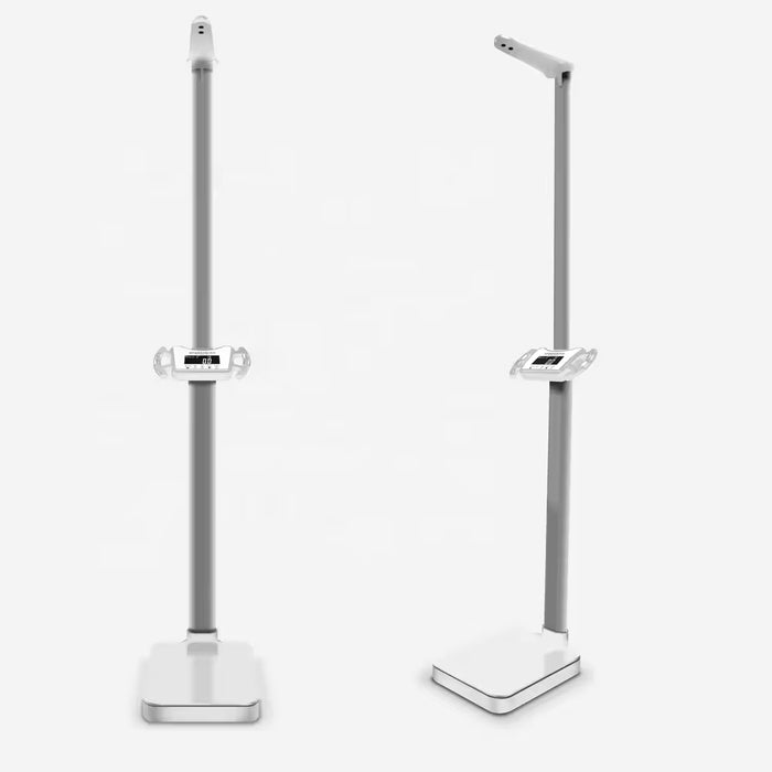 Two electronic body weight and height analyzer standing on a white background