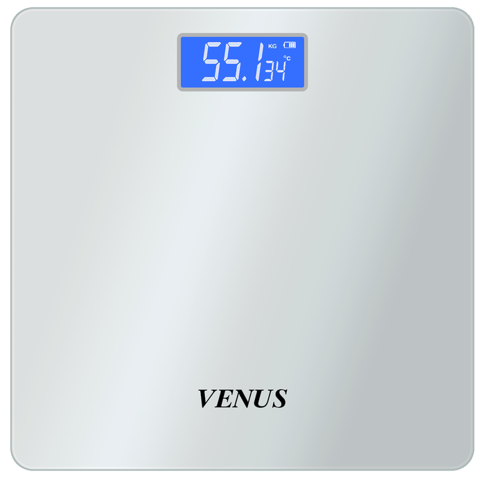 Venus Digital Personal Weighing Scale for Body Weight – Ultra-Thin Bathroom Weight Machine with LCD Display, Auto Calibration, Battery Powered, High Precision, Silver & Grey Color