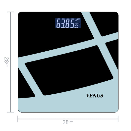 Venus Digital Body Weight Machine by Trusted Indian Manufacturer Since 1994 – High Precision 100g Bathroom Weighing Scale with LCD Display, Step-On Technology, 180kg / 396lb, Spray Silver Black color