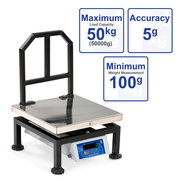Ace Weight Capacity 50kg x 5g Accuracy, Chargeable Digital Weighing Machine/Electronic Weighing Scale with Front Back Double Green Display, Stainless Steel Pan, 10×10″,Shop/Kitchen/Commercial