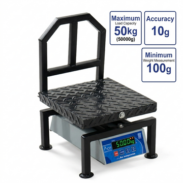 Ace Weight Capacity 50kg x 10g Accuracy, Chargeable Digital Weighing Machine/Electronic Weighing Scale with Front Back Double Green Display, Heavy-Duty Mild steel Chequered Pan size 10×10″