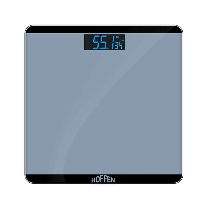 Hoffen Electronic Digital Weight Machine (HO-18) – Grey, Orange & Red Bathroom Scale with Tempered Glass Top, LCD Display, 180kg/396lbs