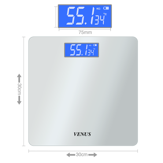 Venus Digital Personal Weighing Scale for Body Weight – Ultra-Thin Bathroom Weight Machine with LCD Display, Auto Calibration, Battery Powered, High Precision, Silver & Grey Color