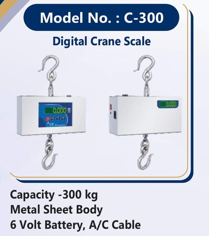 ACE Exclusive Hot Sale Genuine Quality LED Green Display Digital Crane Weighing Scale 300kg Capacity 50g Accuracy Sturdy Metal