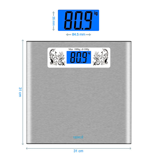 VENUS Bulk Stock Indian Seller Top Notch Quality India-Origin LCD Display Stainless Steel Digital Weighing Scales 180kg Capacity 100g