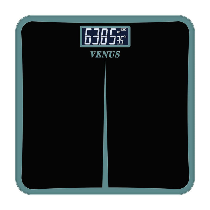 Venus (India) Premium Designer 180kg Capacity Tempered Glass LCD Personal Weighing Scale – Black & Brown, Metallic Border, Non-Slip Bathroom Scale