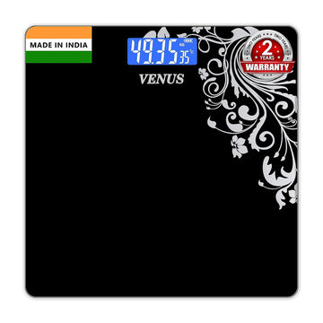 Venus (India) Electronic Digital Bathroom Weighing Scale – Blue Backlit LCD, Unique Artistic Designs, Purple, Red, Black, Silver & Grey, 180kg