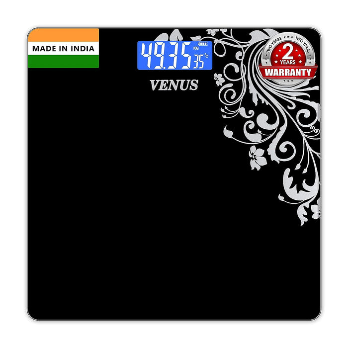 Venus (India) Electronic Digital Bathroom Weighing Scale – Blue Backlit LCD, Unique Artistic Designs, Purple, Red, Black, Silver & Grey, 180kg