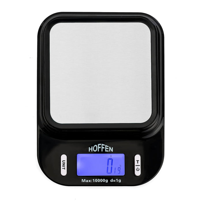 Hoffen Digital Kitchen Weighing Scale 10kg 1g Accuracy, Food Weight Machine with Stainless Steel Platform, Backlit LCD, Tare Function, Baking, Cooking, Fitness & Grocery Use, Battery Included, 2 Year Warranty