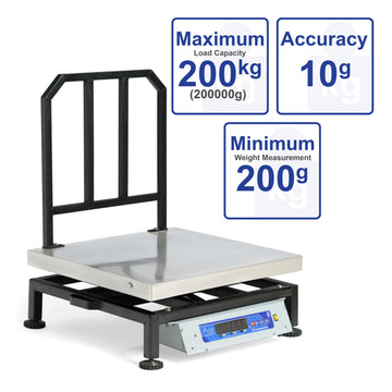 Ace Capacity 200kg x 20g Accuracy, Portable/ Mobile Digital Weighing Scale with Front Back Double Green Display & Detachable Handle, Stainless Steel Pan,20×20″ for all Commercial Uses