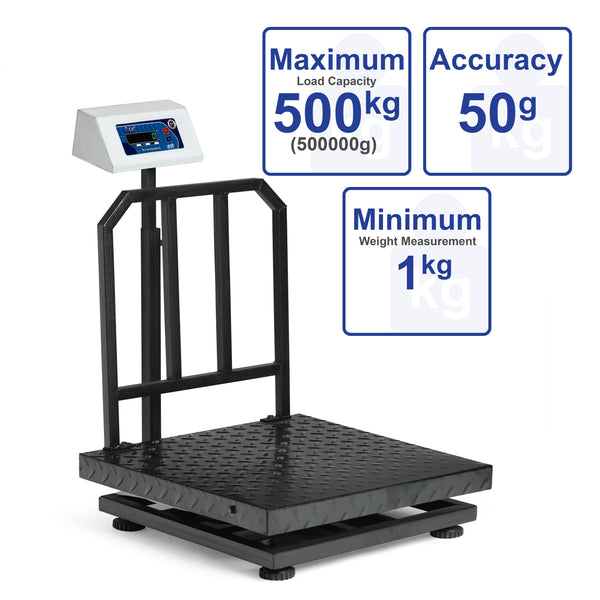 Ace Weight Capacity 500kg x 50g Accuracy, Chargeable Digital Weighing Machine/Electronic Weighing Scale with Front Back Double Green Display, Heavy-Duty Mild steel Chequered Pan size 24×24″…