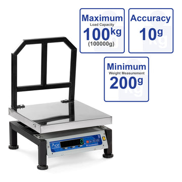 Ace Digital Electronic Weighing Scale Weight Machine for Shop, Commercial and Industrial use Capacity 100 kg Accuracy 10 g (Ss Platform) Chargeable with Front Back Double Red Display, (300 * 300) mm