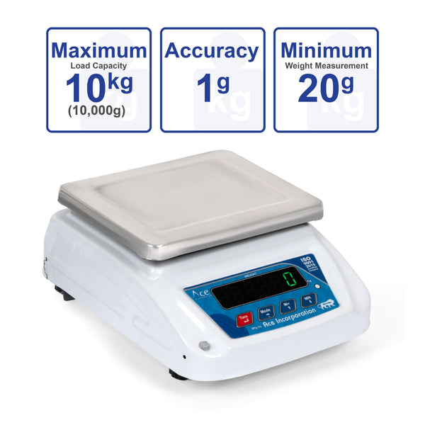 Ace Weight Capacity 10kg x 1g Stainless Steel Digital Weighing Machine Scale with Front and Back Green LED Double Display for Kirana Shop, Kitchen and Commercial Purposes (5×6 inches)…