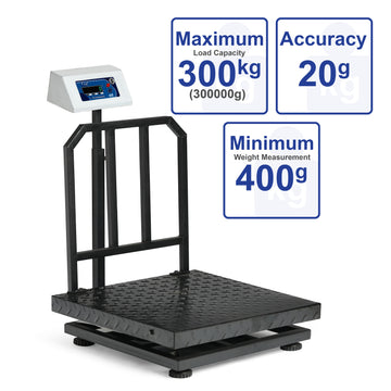 Ace బరువు సామర్థ్యం 300kg x 50g ఖచ్చితత్వం, ఛార్జ్ చేయగల డిజిటల్ వెయింగ్ మెషీన్/ఎలక్ట్రానిక్ వెయింగ్ స్కేల్ ముందు వెనుక డబుల్ గ్రీన్ డిస్‌ప్లేతో, మైల్డ్ స్టీల్ పాన్ సైజు 24×24″