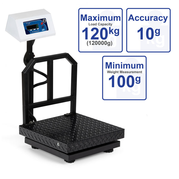Ace Electronic Platform Weighing Scale 120kg Capacity 20g Accuracy Weight Machine Digital for Shop, Commercial and Industrial use Mild Steel Heavy Platform size 16×16 Inches (400x400mm)
