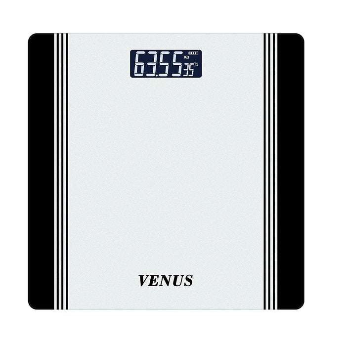 Venus (India) EPS-1199 Electronic Digital Personal Bathroom Weighing Scale – White, Rose Gold & Silver, Tempered Glass, Backlit LCD, 180kg, 2 Year Warranty