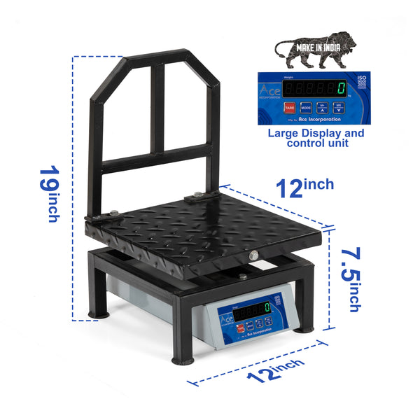 Ace Capacity 100kg x 10g Accuracy, Portable/ Mobile Digital Weighing Scale with Front Back Double Green Display & Detachable Handle, Heavy-Duty Mild Steel Pan,12×12″ for all Commercial Uses