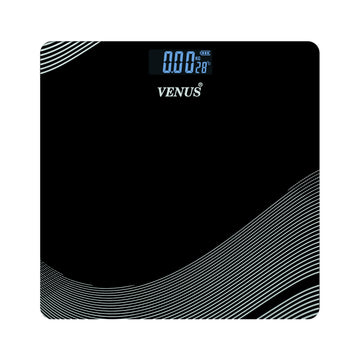 Black digital bathroom scale with 'Venus' branding on a white background