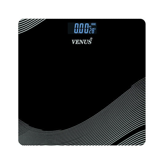 Black digital bathroom scale with 'Venus' branding on a white background