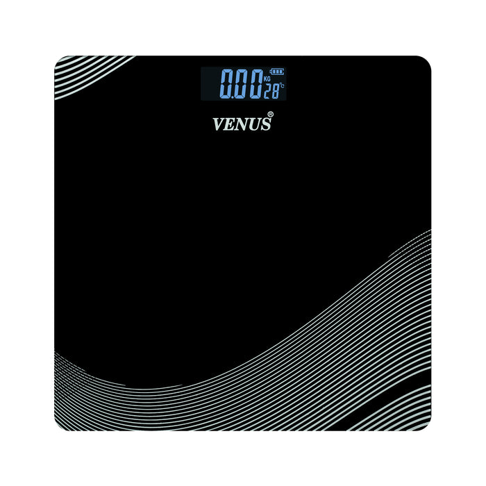 Black digital bathroom scale with 'Venus' branding on a white background