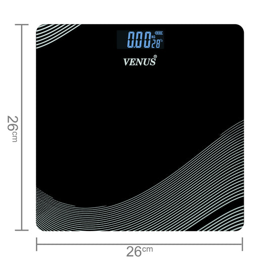 Venus Premium Digital Body Weight Scale with Backlit LCD Display – High Accuracy Electronic Bathroom Weighing Machine, Made in India, Battery Included, 2 Year Warranty, Black Color