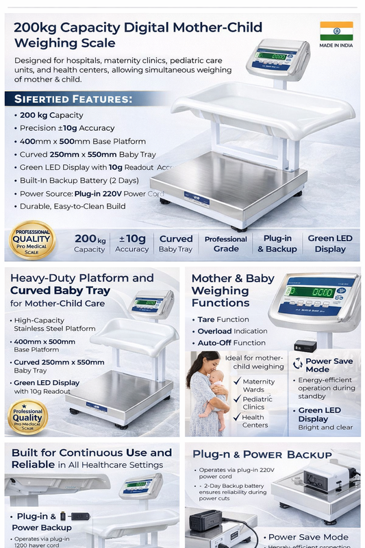 Ace 200kg mother and child platform weighing scale for 3-in-1 multipurpose use adults, children and new borns