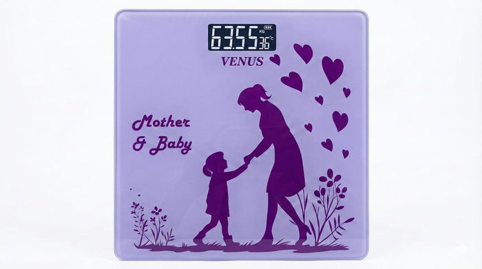 Venus Mother & Child Digital Weighing Scale – 180kg Tempered Glass Bathroom Scale with Tare-Based Baby Weighing