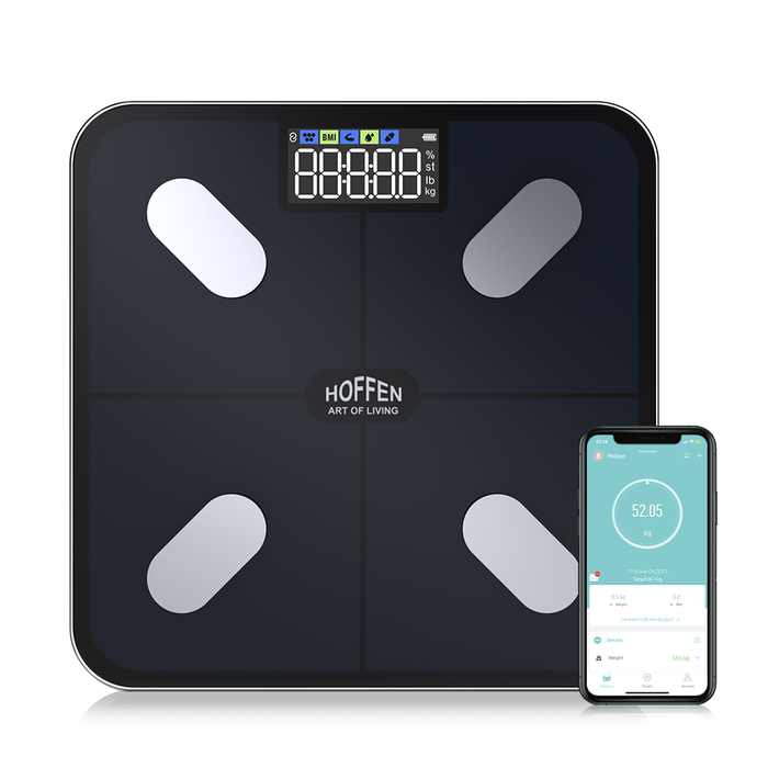 Hoffen Smart Weighing Scale for Body Weight & Fat Measurement – 14-in-1 Bathroom Scale with VA Display, BMI, Heart Rate Monitor, Body Composition Analysis & App Connectivity