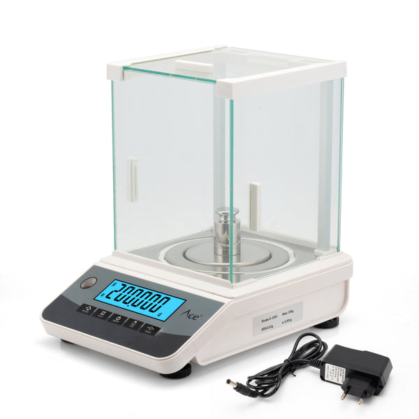 Ace Analytical / Diamond / Gold Digital Jewelry Weighing Scale  200 g * 1 mg with 360° Glass Wind Shield