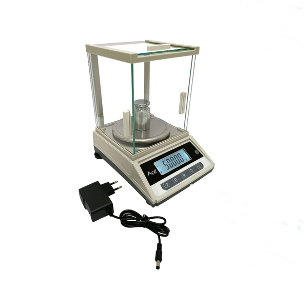 Ace Digital 600g x 0.01g Dual LCD Jewellery & Laboratory Analytical Balance with Windshield – AC/DC Precision Weighing Scale for gold, silver measurement