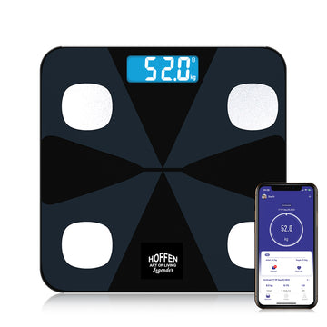Hoffen Digital Smart Weighing Scale for Body Weight & Body Fat – Bluetooth BMI Machine with Large LCD Display, High Accuracy Body Composition Analyzer, 180kg / 396lbs, 28cm Glass Platform