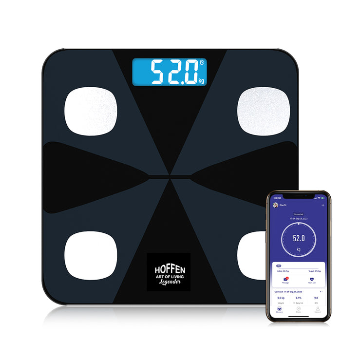 Hoffen Digital Smart Weighing Scale for Body Weight & Body Fat – Bluetooth BMI Machine with Large LCD Display, High Accuracy Body Composition Analyzer, 180kg / 396lbs, 28cm Glass Platform