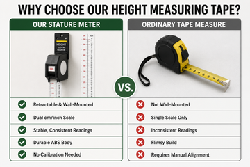Comparison of wall-mounted height measuring tape vs ordinary tape measure