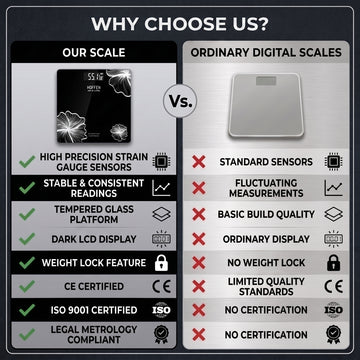 Comparison of Hoffen digital scale vs ordinary scales - sensors, certification, build quality.