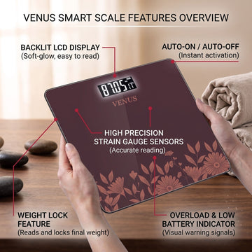 Venus 189B digital scale features - backlit display, auto on/off, weight lock, strain gauge sensor