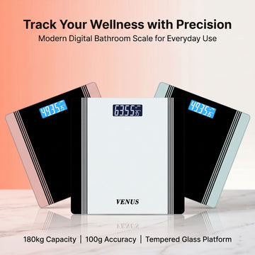 Venus EPS-1199 digital bathroom scale in white, rose gold and silver, 180kg capacity