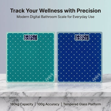 Venus EPS-2599 patterned digital bathroom scale in green and royal blue with 180kg capacity