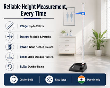 Venus portable foldable stadiometer specifications - up to 200cm range, manual operation, stable base