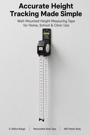 Wall-mounted height measuring tape and stature meter with 0-200cm range